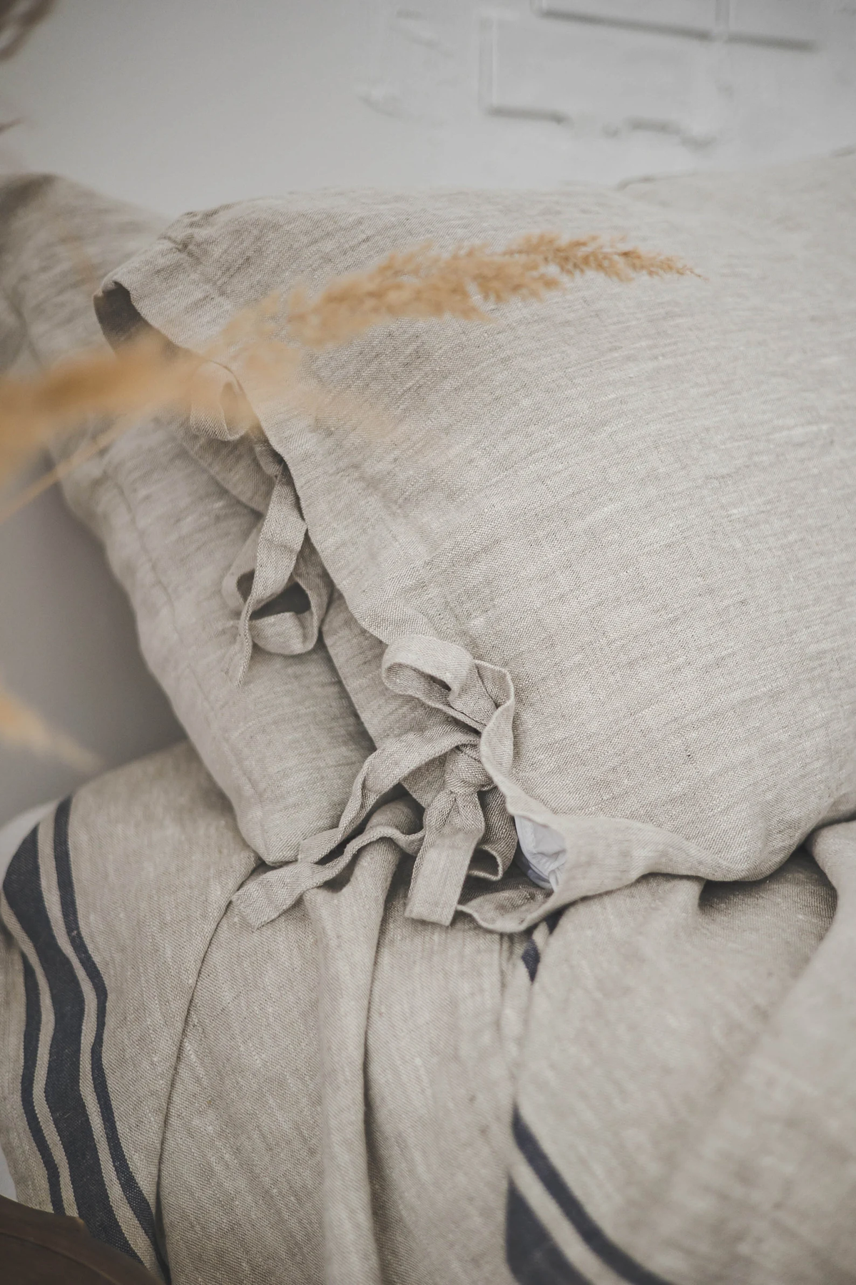 Rustic linen pillowcase, Gently rough linen pillowcase, Natural undyed linen pillow cover, Heavy linen cushion, Washed linen pillowcase.
